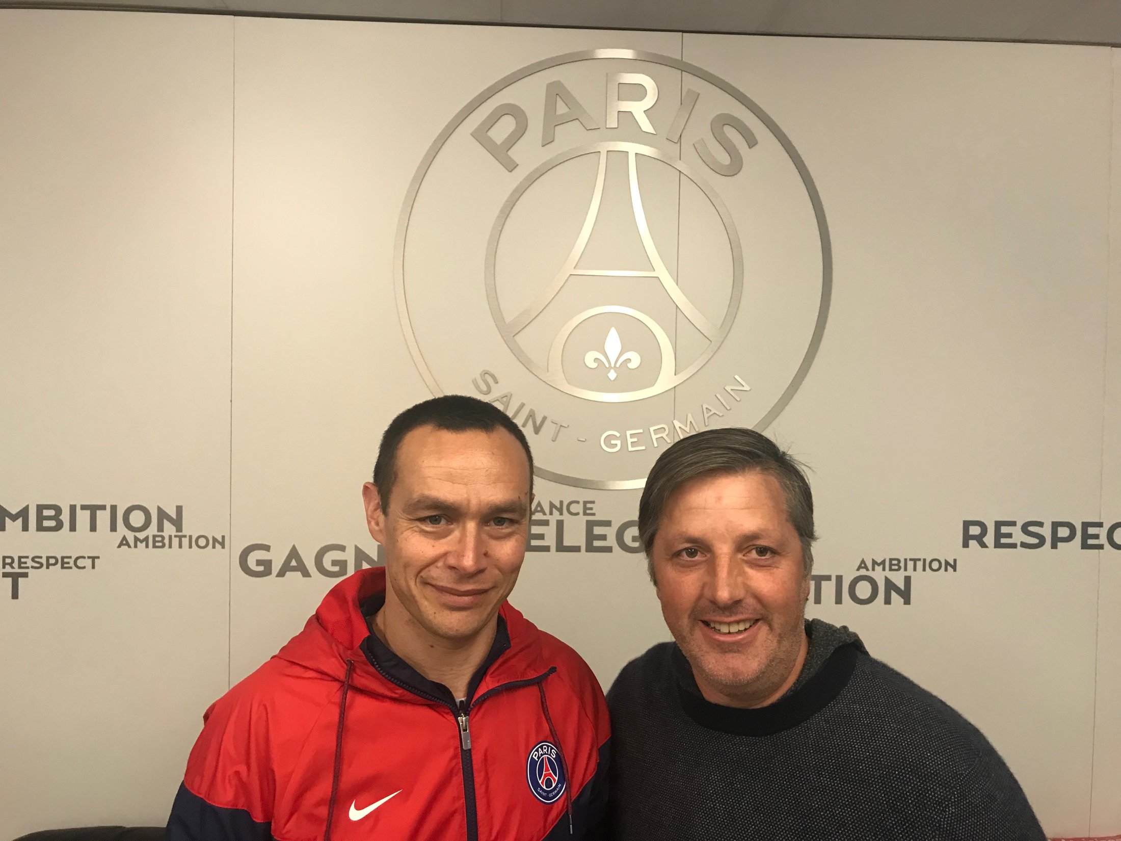 Stefan Triandafilou with Ekkono co-founder David Hernández at Paris Saint-Germain