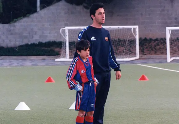 Carles Romagosa and Jordi Alba training at La Masia